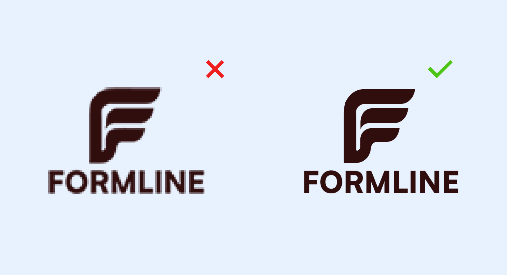 Comparison of raster and vector logos, showing difference in quality and scalability
